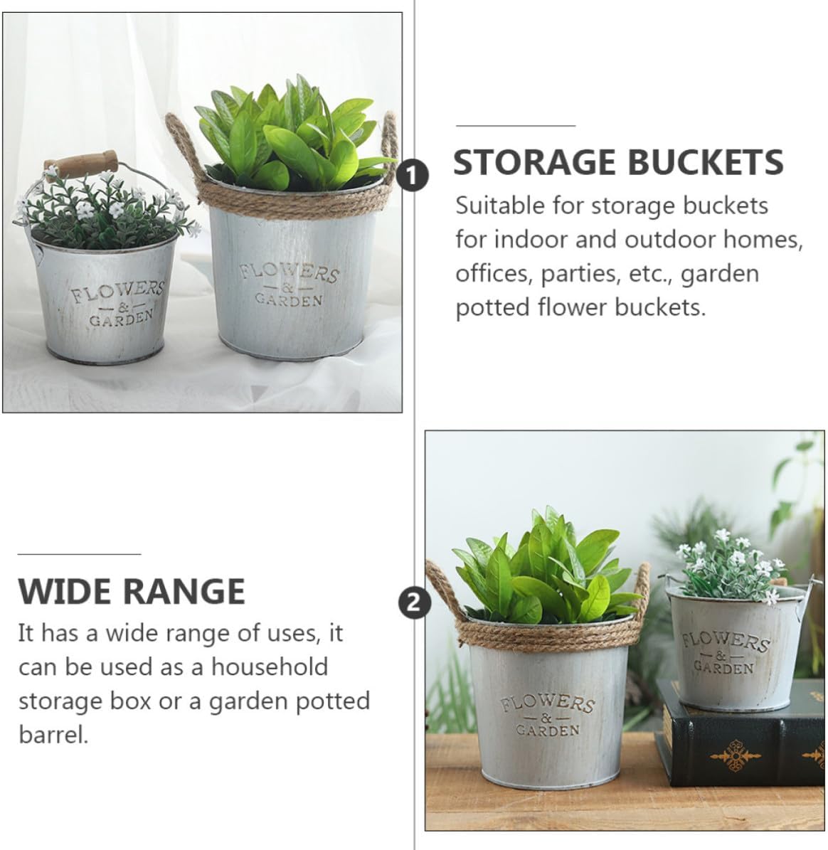 Uonlytech Iron Flower Bucket Decor with Rope Handle for Succulents