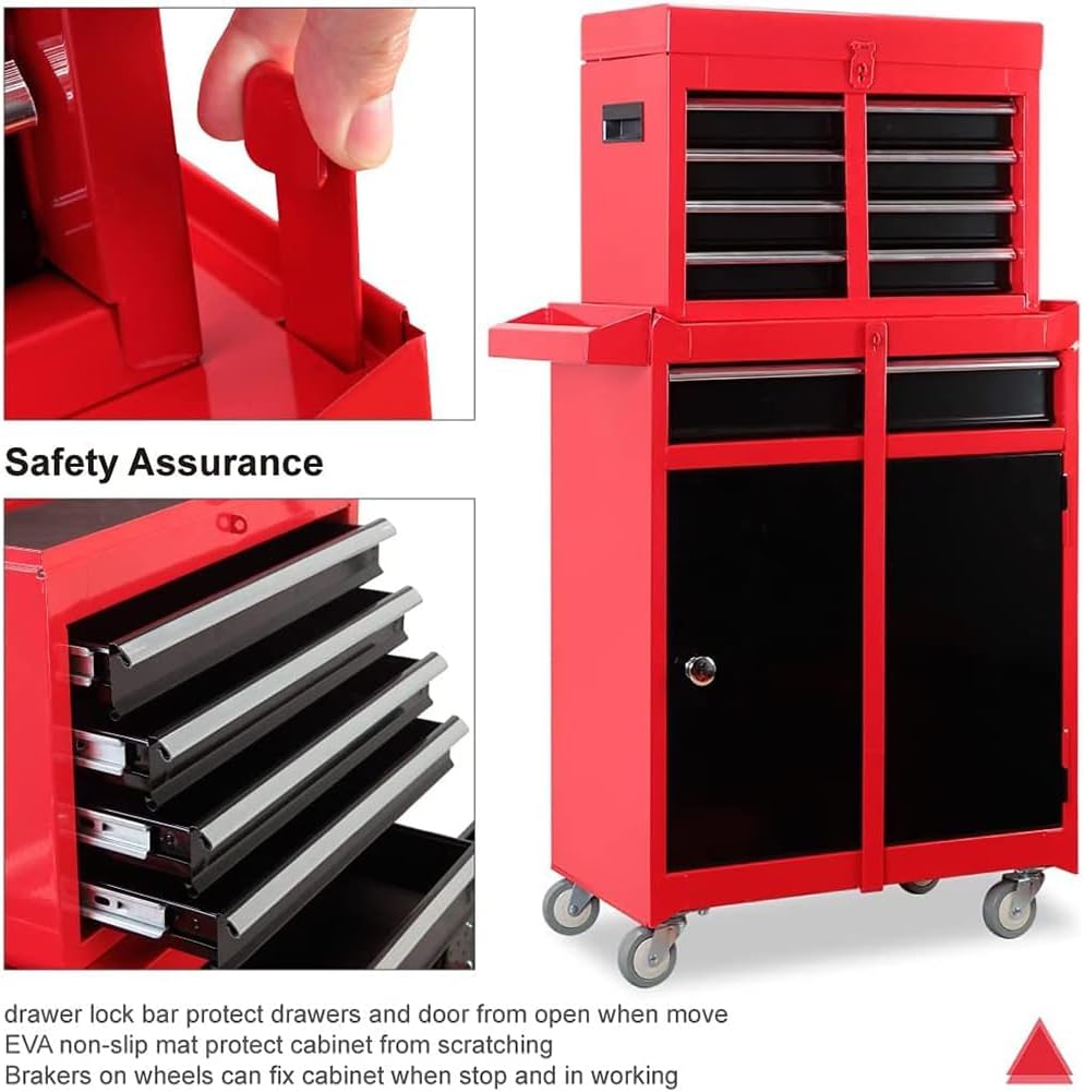 5-Drawer Rolling Tool Chest, High Capacity, Adjustable Shelf, Lockable Drawers, Detachable 2 in 1 Mechanic Tool Box Storage Cabinet with Wheels for Garage Workshop Warehouse Repair Shop