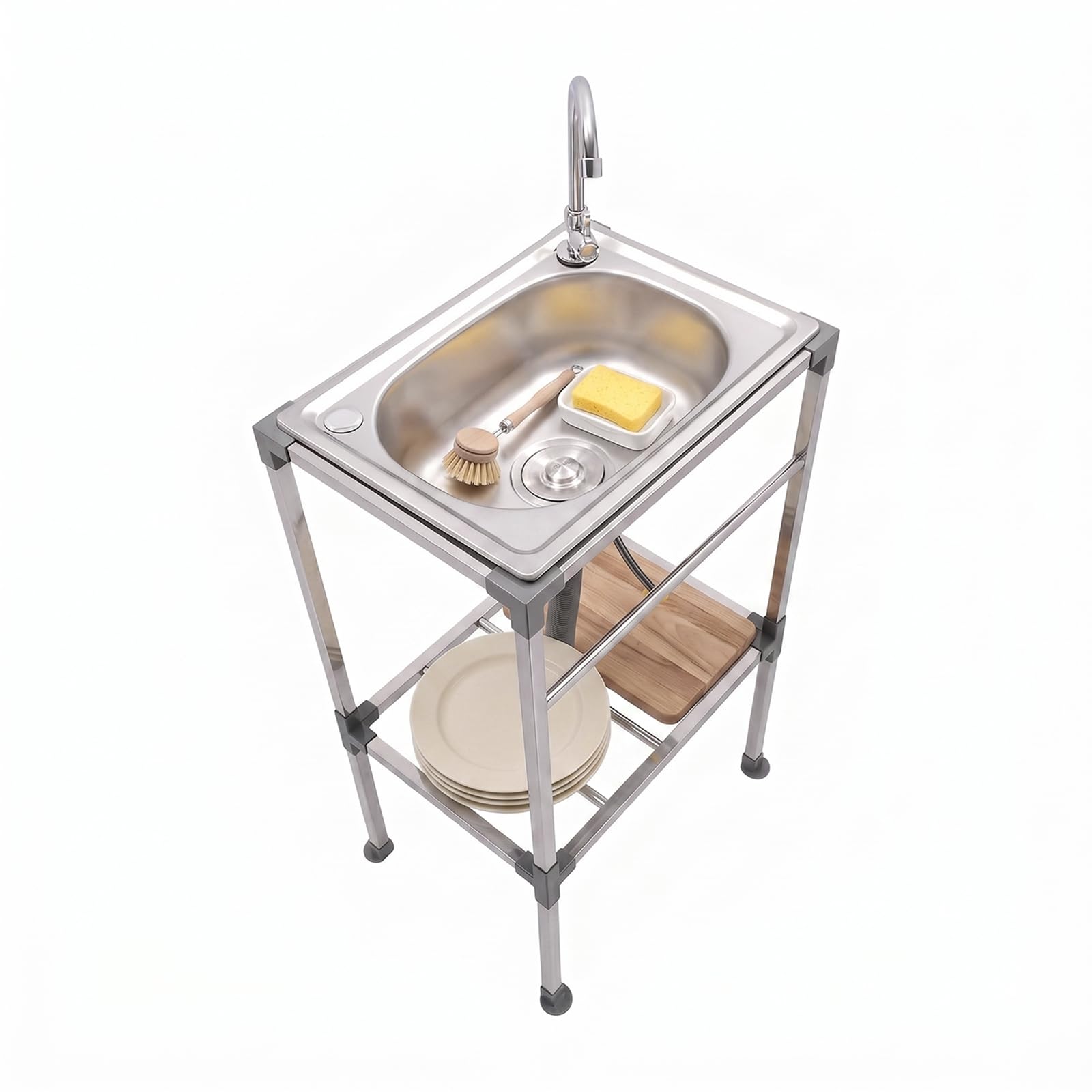 Fregadero de cocina independiente de acero inoxidable con grifo