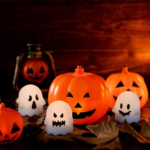 Miniatura 5 de Wondise Velas sin llama de Halloween con control remoto y temporizador, paquete de 6 velas LED parpadeantes con pilas fantasmas para decoración de