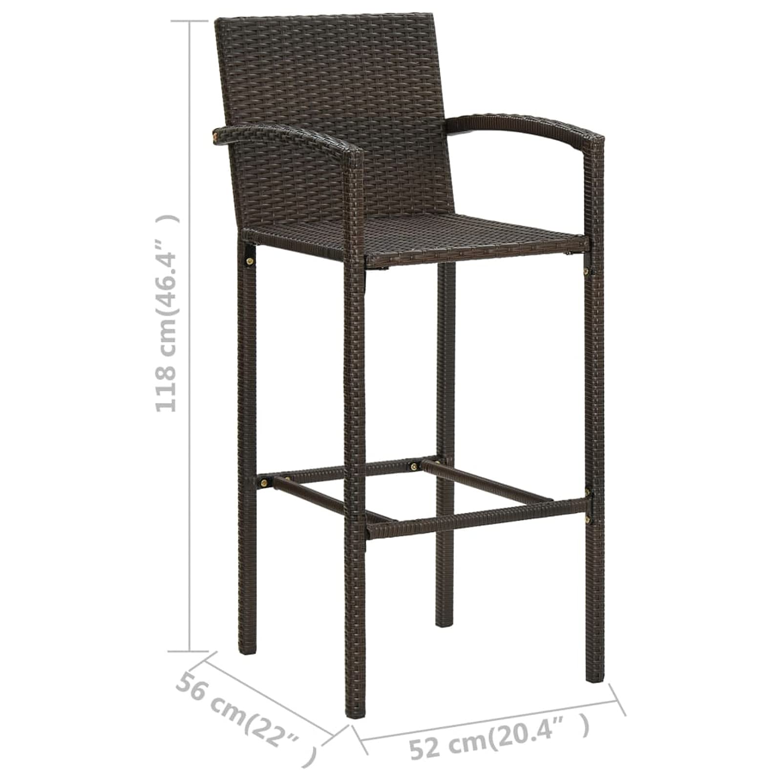 Homgoday Taburetes de bar, 4 unidades, marrones, de poliratán, silla de oficina, silla de escritorio, para salón o dormitorio