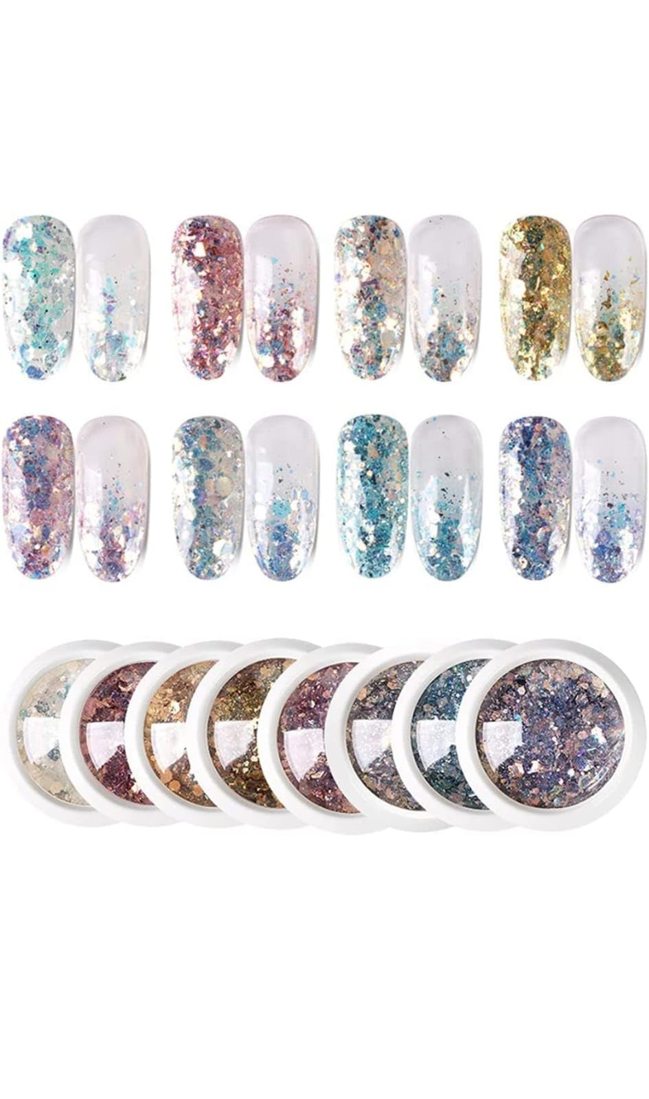 Shimmer Milers Mix Multi-Color Glitter Powder for Nail Art | Fine Sparkle Dust for UV Gel, Acrylic & Natural Nails | DIY Nail Decoration, Resin Craft & Beauty Design Set - 8 Pieces