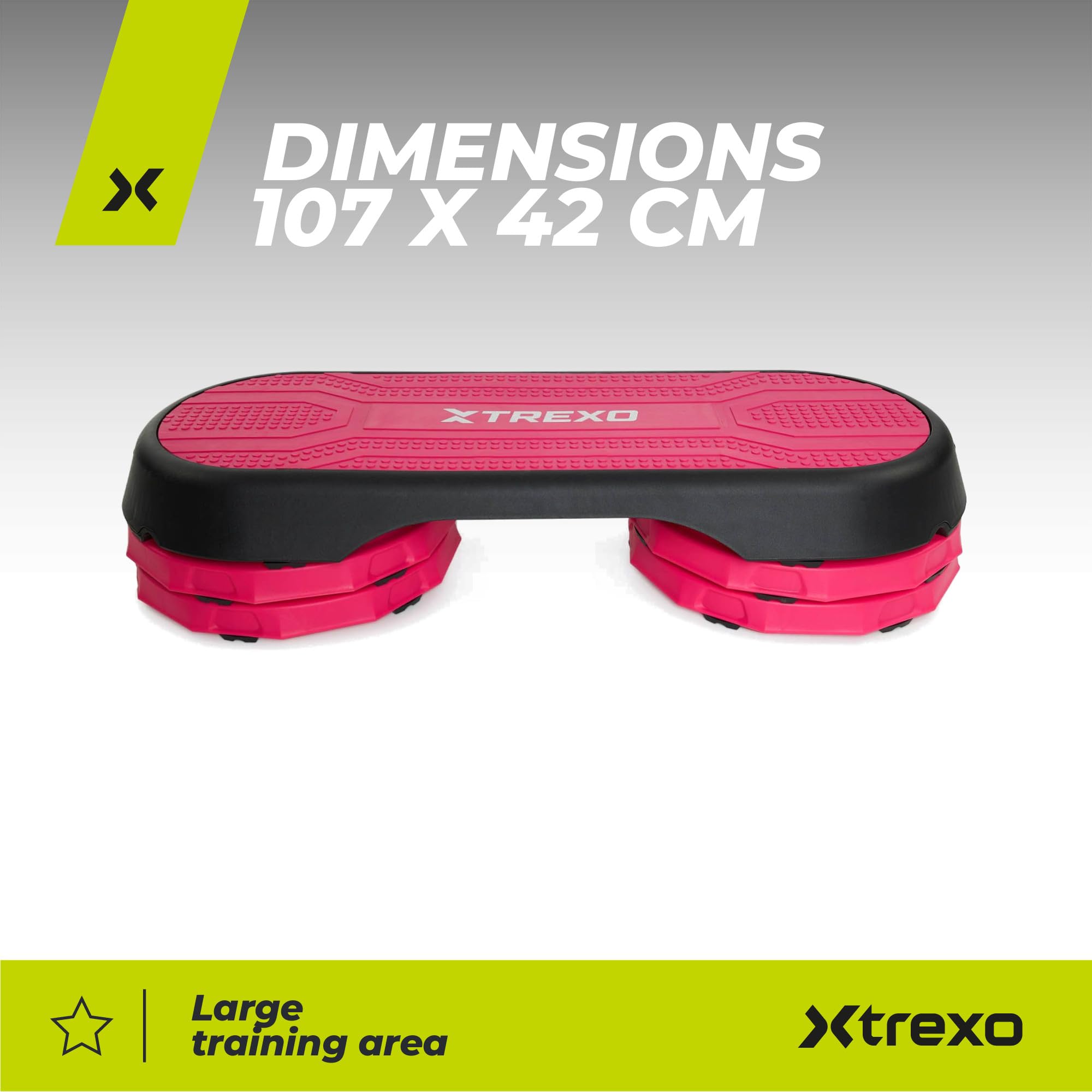 TREXO Marche d'aérobic 107x 42 cm Pour le cardio et le fitness Hauteur ajustable 10-15-20 cm Durable en polypropylène et TPR Marche d'aérobic de haute qualité jusqu'à 250 kg