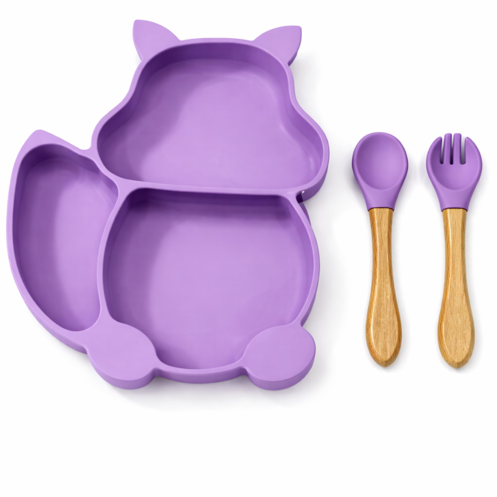 Silicone Baby Feeding Set with Suction Plate, Training Spoon & Fork | BPA-Free, Mealtime Kit, Microwave & Dishwasher Safe & Travel Friendly | Self Feeding Set for Babies (Pack of 3, Purple)-image-40
