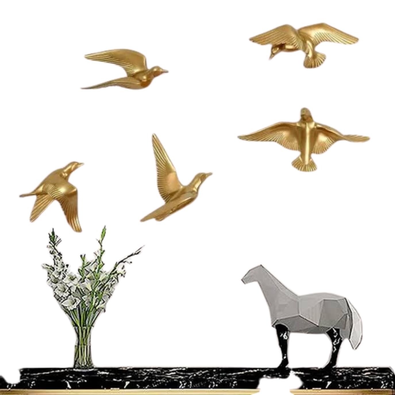 Carewell Enterprises Decorative Golden Birds Wall Decor Hangings Wall art for Living Room Flying bird Decorative Showpiece - 21 cm (Metal, Gold)