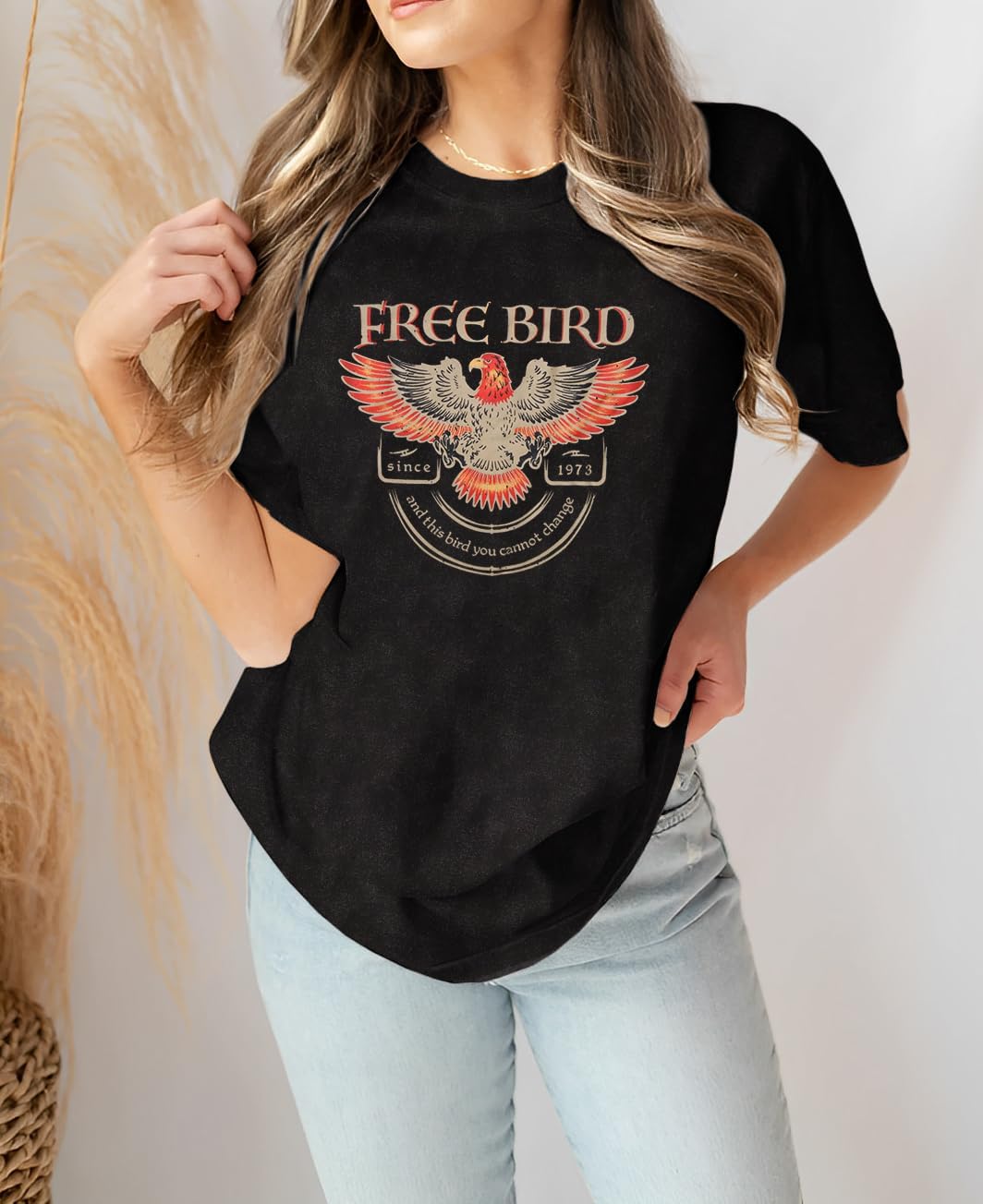 Vintage Rock Band Tshirts Women Retro Free Bird Western Graphic Tees Country Music Shirts Casual Short Sleeve Tops - Image 3