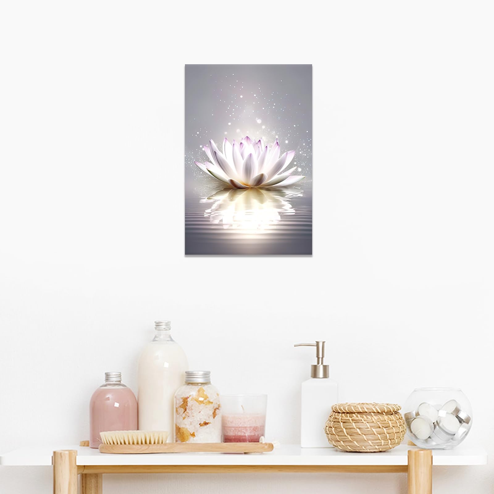 JKEVCBIAX Zen Canvas Wall Art White Lotus Picture Spa Flower Art Prints Magic Spiritual Meditation Yoga Room Bathroom Wall Decor(80x120cm/No frame)