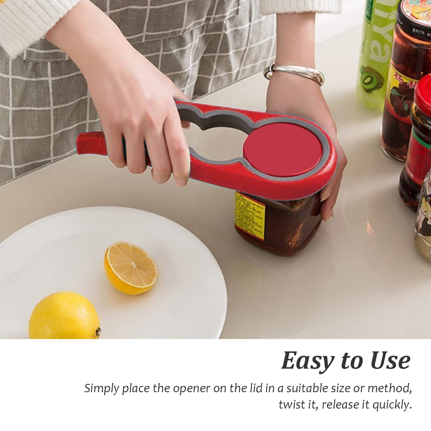 Décapsuleur Multifonction Ouvre Boîte Manuel, Ouvre Bouteilles Antidérapants, Gadgets de Cuisine pour Personnes Âgées, Rouge