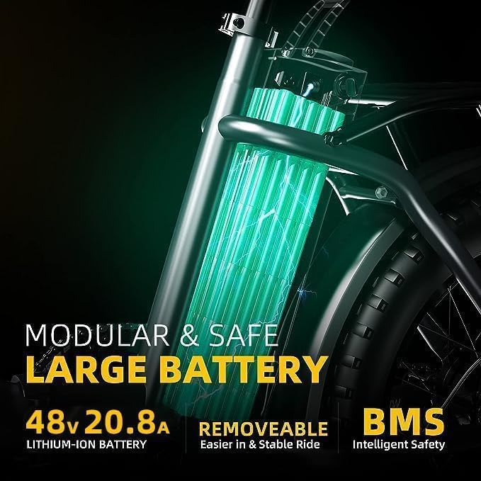 Image of 1000W Folding Electric Bike, 48V 20.8AH Large Removable Battery E-Bike, 30+MPH, 80 Miles Max Range, 20 inch Fat Tire Electric Bike for Adults, Adult Electric Bicycles for Commute