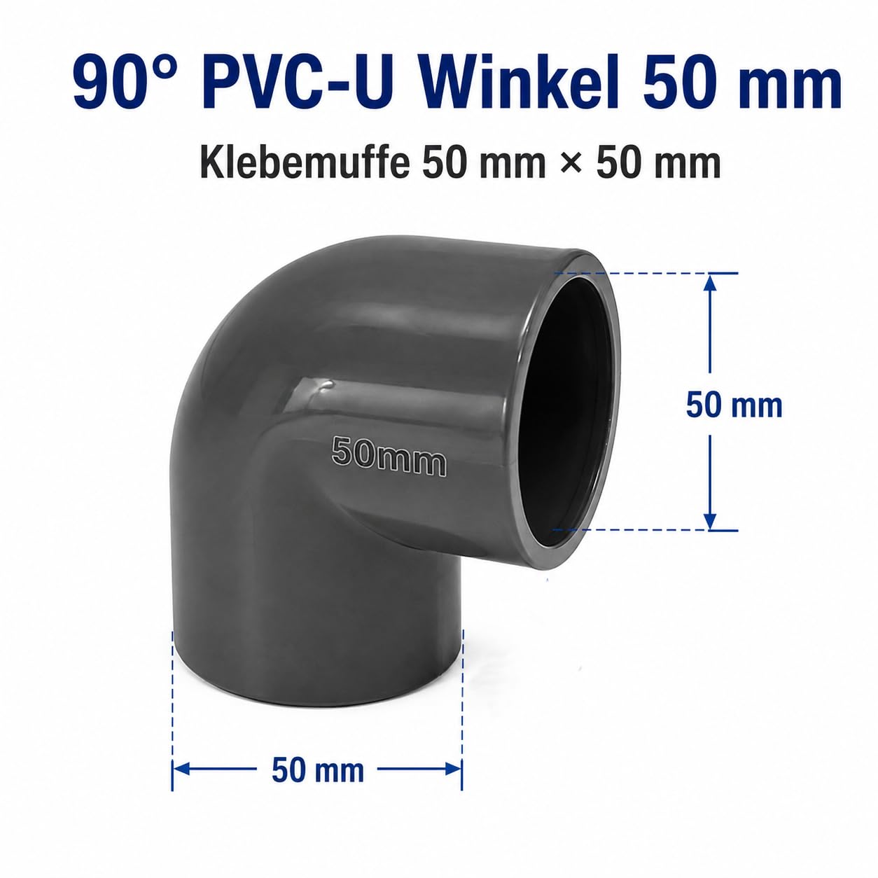 Poolmart 4 Stück 90° PVC-U Winkel 50 mm | Klebemuffe für Rohrleitungen |16 bar Druckfest | Korrosionsbeständig & Langlebig (4er Set)