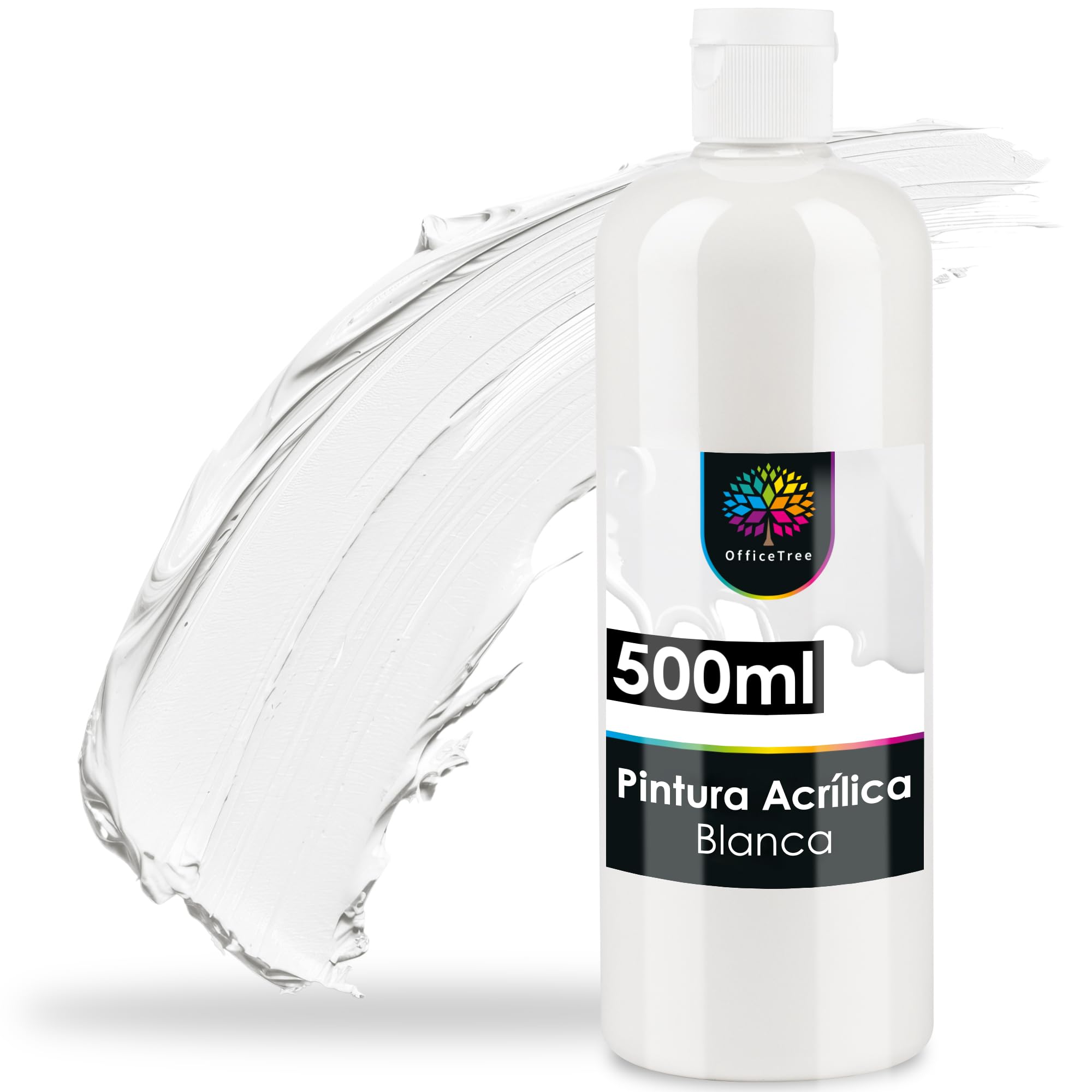 OfficeTree color acrílico blanco 500 ml - color acrílico con base acuosa blanco - pintura acrílica White para amateurs - color acrílico blanco ideal para mezclar