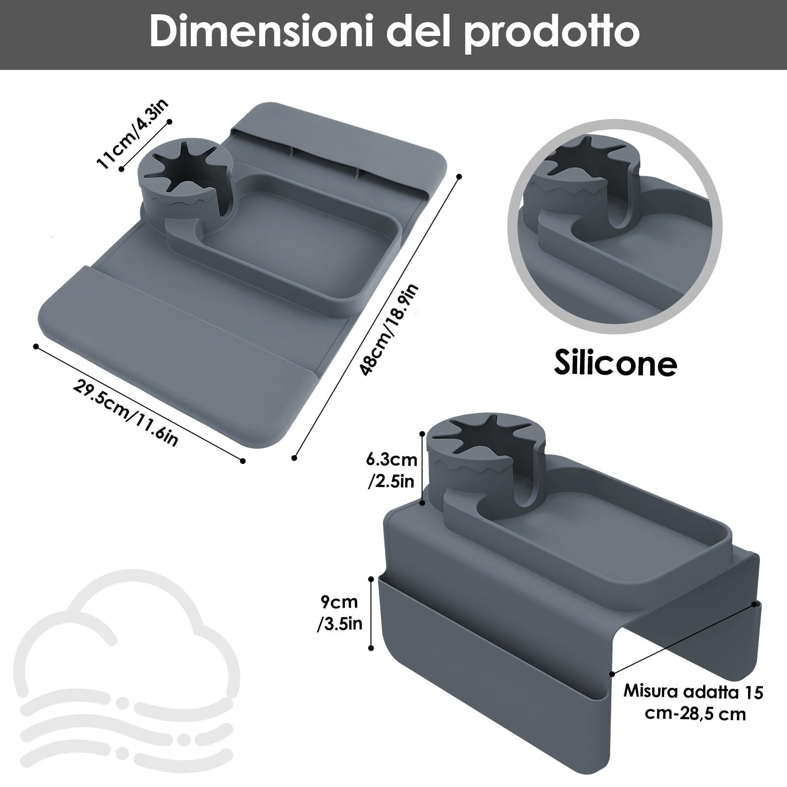 Dreamhigh® Vassoio da Divano - Flessibile per Bracciolo, Porta Telecomando da Divano da 48x29,5 cm, Vassoio per Divano con Uso Sostenibile del Silicone Grande, Bracciolo Divano con portabicchieri