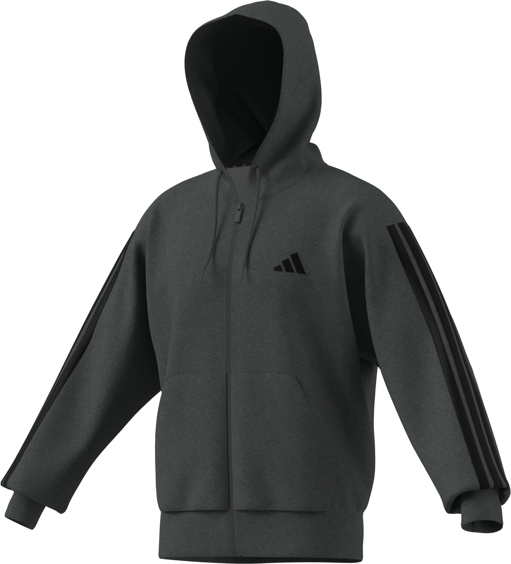 adidas Mezczyzni Essential Three Stripes Fleece Zipper Hoodie Sweatshirt, dark grey heather/black, S