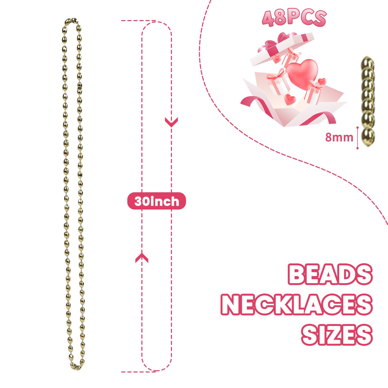 SWANUCKY Mardi Gras Beads Necklaces, 30 Inch Plastic Beads for Party Favors, Festival Decorations, Parade Throws, Christmas, St. Patrick's Day Celebrations (Oval) (48, Gold) (48, Gold)