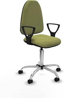 Piqueras y Crespo - Silla Verde Escritorio Aýna con Brazos Fijos. Equipado con Contacto Permanente Básico y Espuma de Corte. con Ruedas Autofrenantes. Verde Oliva