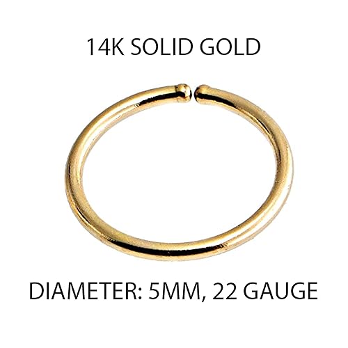 Miniatura 2 de Solid Gold Hoop Earrings for Women, Men, Cartilage Huggie Hoop Earrings Helix, Rook, Nose Sung, Earlobe Hole Lightweight, Sold As One (5mm  22