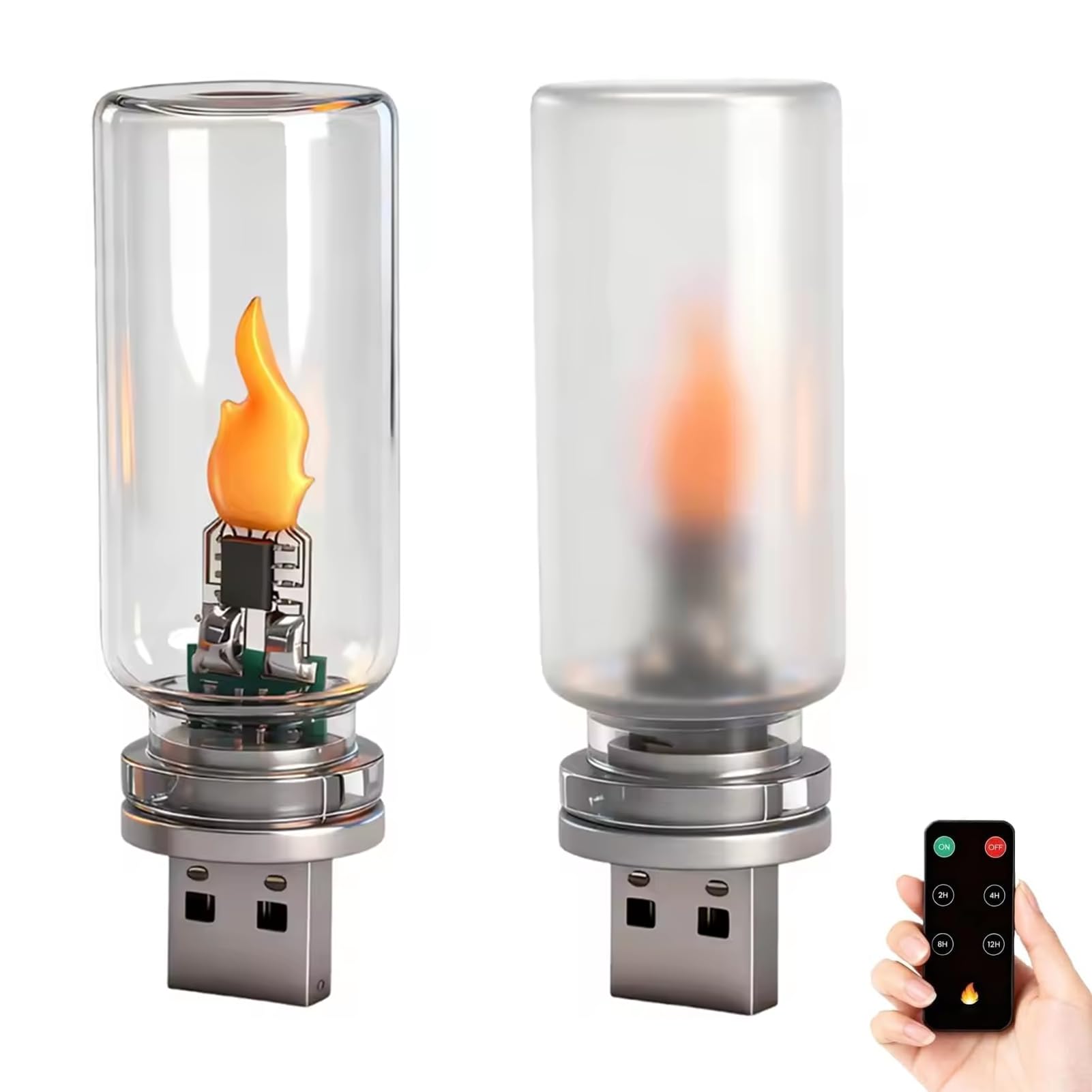 CHENRI 2PCS USB Flame Ambiance Light, Dynamic Flickering Mood Nightlight, LED Flame Effect Light with Remote & Timer, Flashing USB LED Decorative Lights for Car & Bedroom Decoration (C)