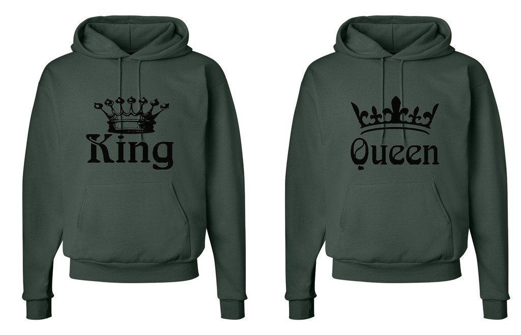 Fasciino Matching His & Hers Couple Hooded Sweatshirt Set - King and Queen Crowns