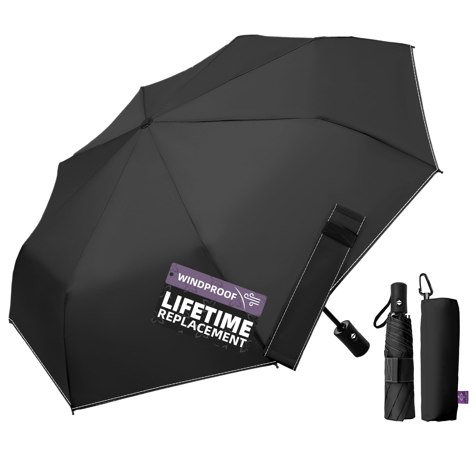 lilac Umbrella Small Stable Windproof 110 cm Pocket Umbrella Open-Close Compact Travel Umbrella with Fastener & Carabiner, Lightweight Folding Umbrella for Men and Women-picture-51
