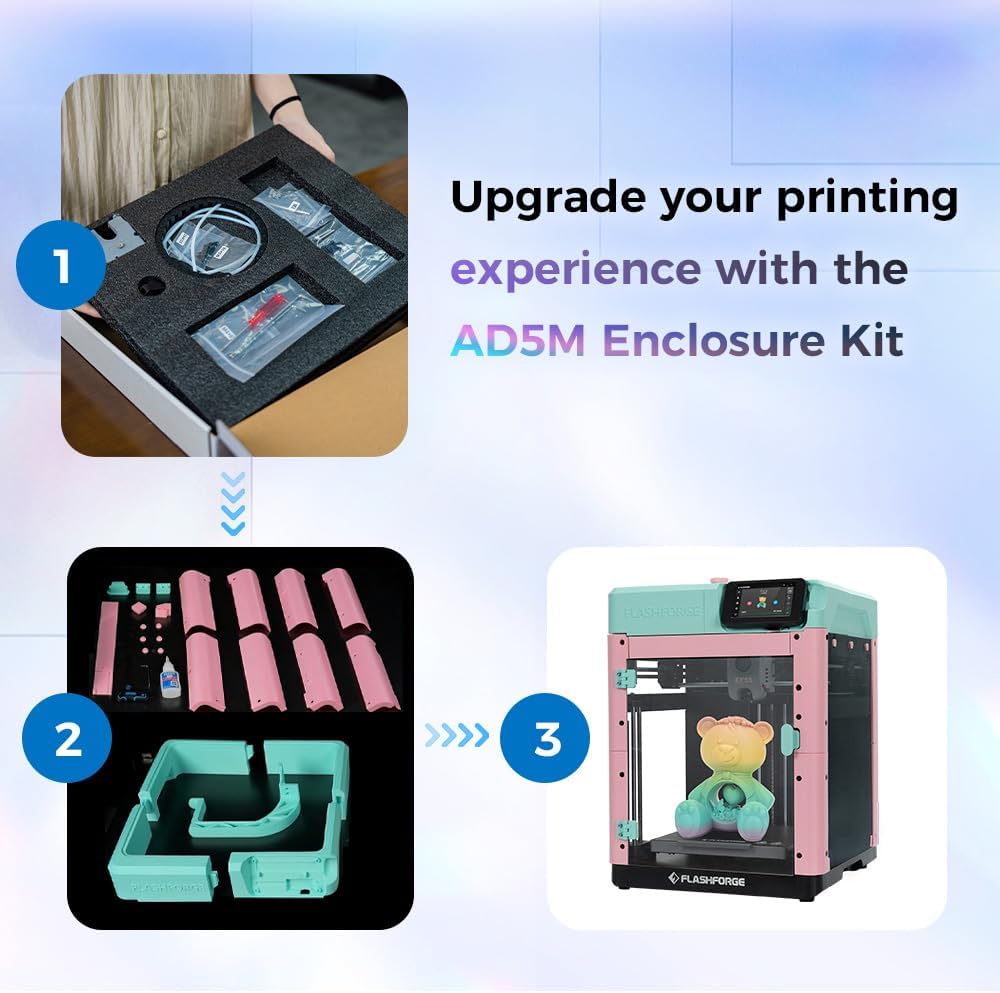 FLASHFORGE Adventurer 5M 3D Printer Enclosure Kit,3D Printer Enclosure Safer and Quieter Cover Protection,DIY Design for AD5M 3D Printer Unlock High Temperature Filament Like ABS,ASA and PC (AD5M)
