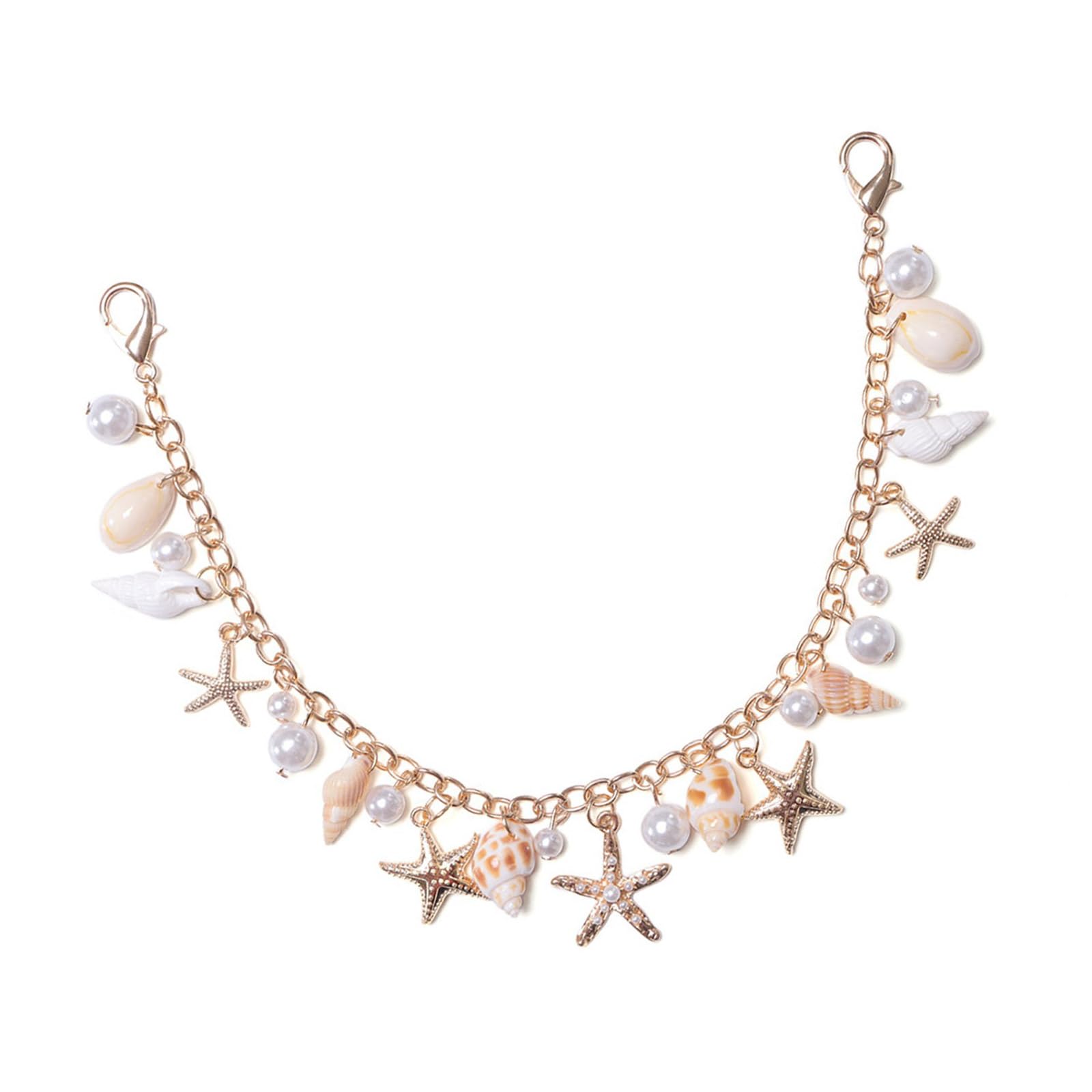 Wnxgnho Unisex Multicolor Starfishes And Seashells Alloy Keychain Bag Charm With Imitation Pearls For Handbag Decoration Beach Lovers Handmade Marine Theme Keychain