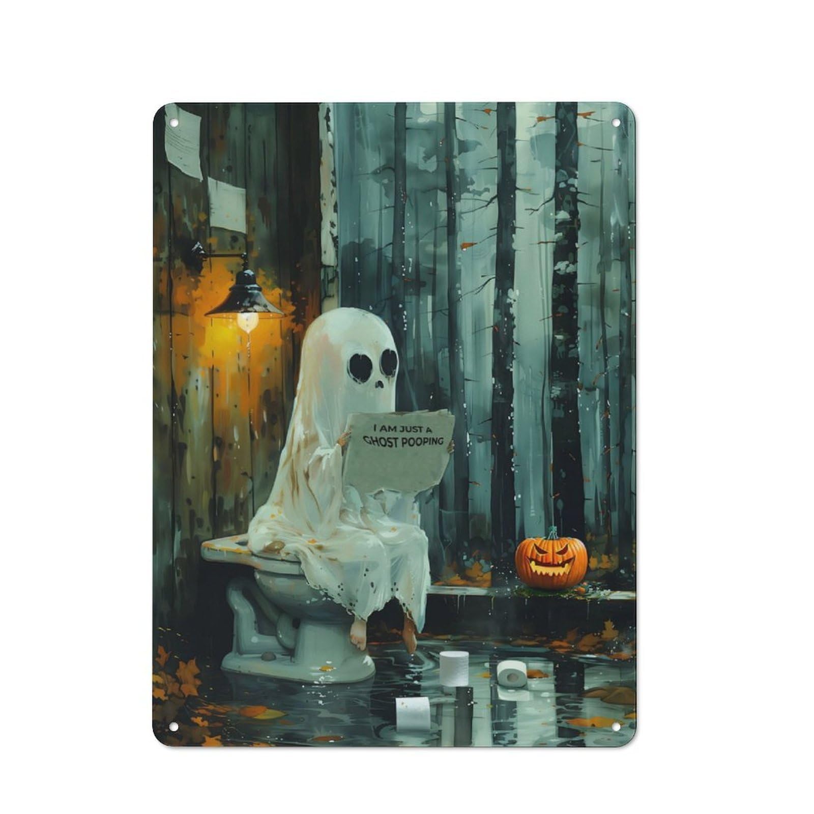 Junmoney Just A Ghost Pooping Character Metal Wall Decor 40X30cm, Vintage Metal Sign For Home, Shop, Pub Or Studio Wall