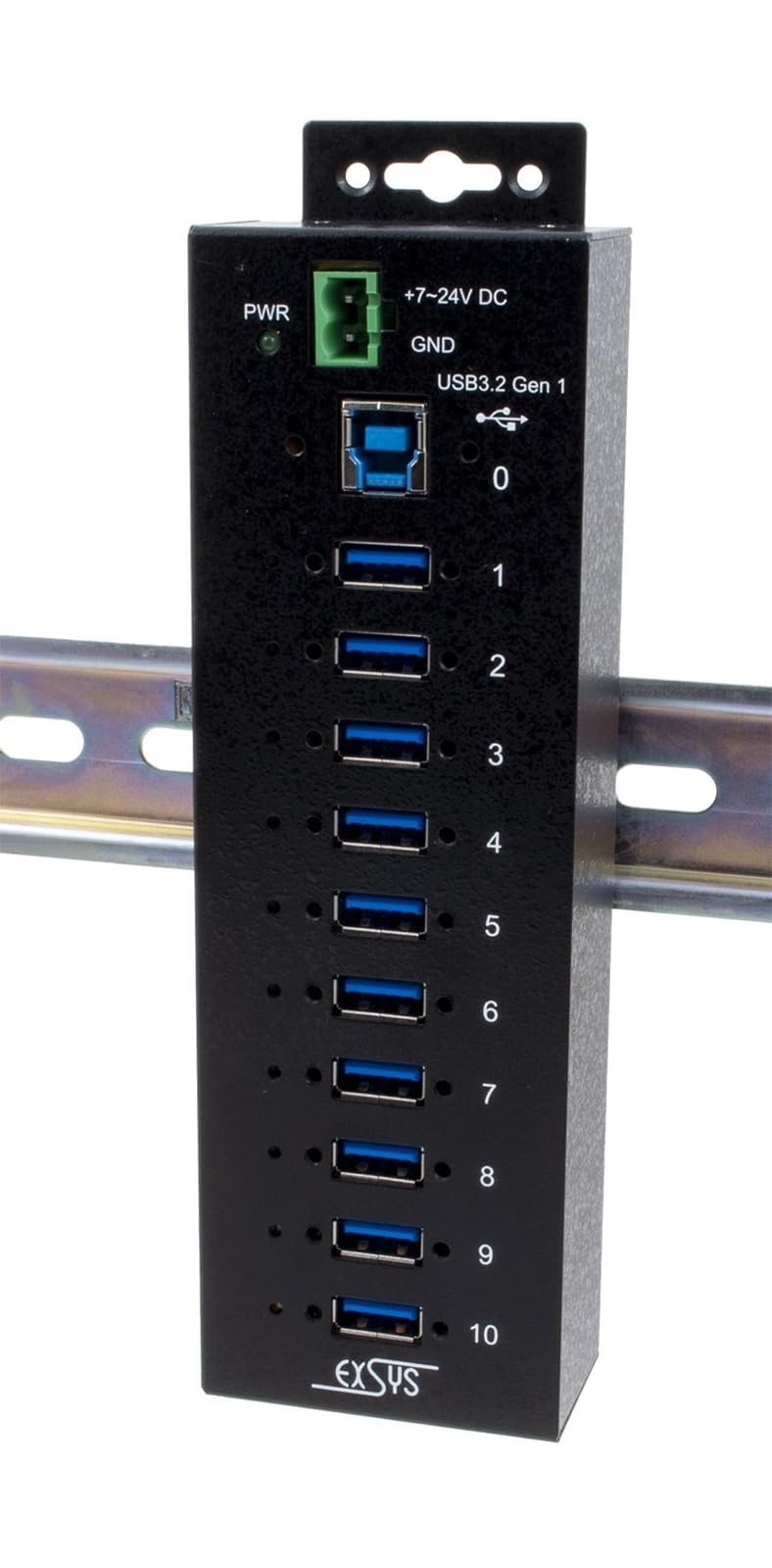 EXSYS EX-1580SHMVS Zarządzany, 10-portowy interfejs USB 3.2 Gen 1 metalowy HUB, ochrona 15 kV ESD