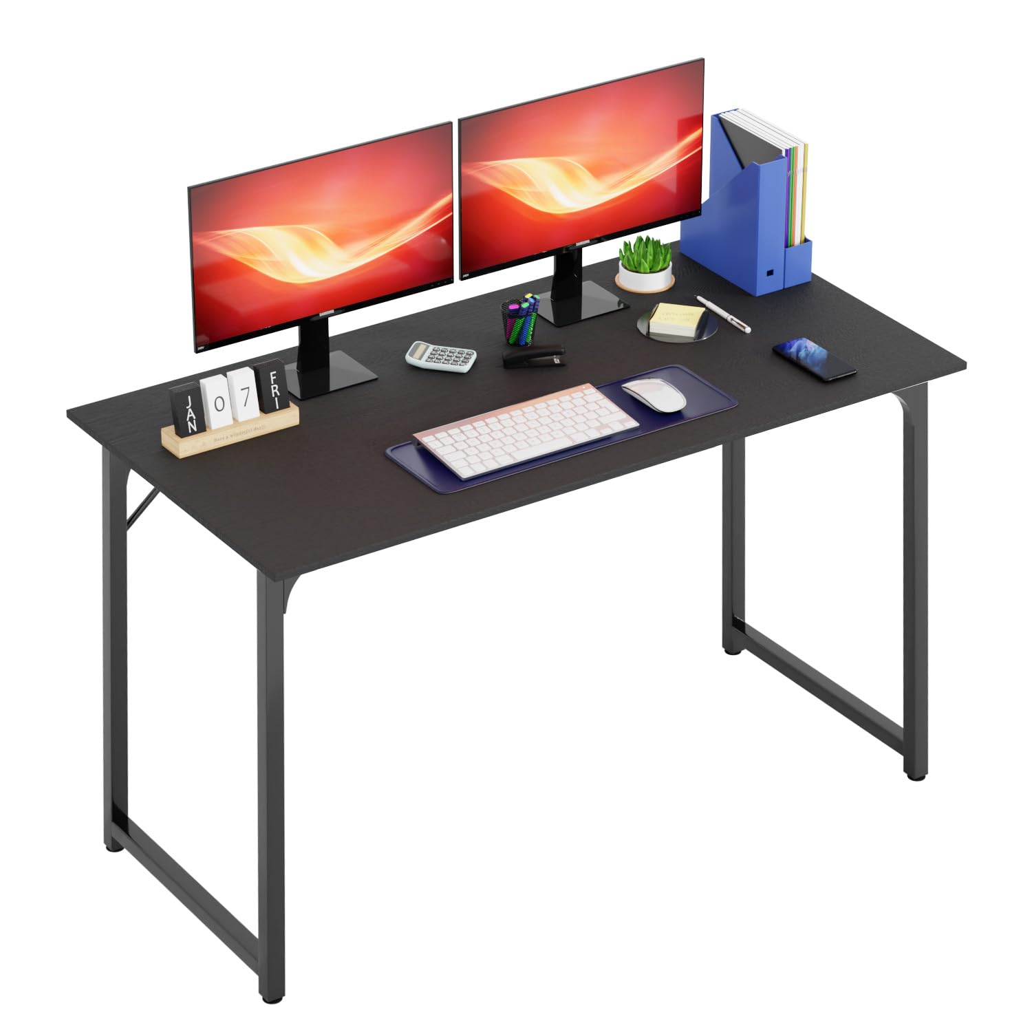 PayLessHere Computer Desk Home Office Desk 120L x 60D Gaming Desk Corner Writing Black Large Student Art Modren Simple Style PC Wood and Metal Desk Workstation,Black