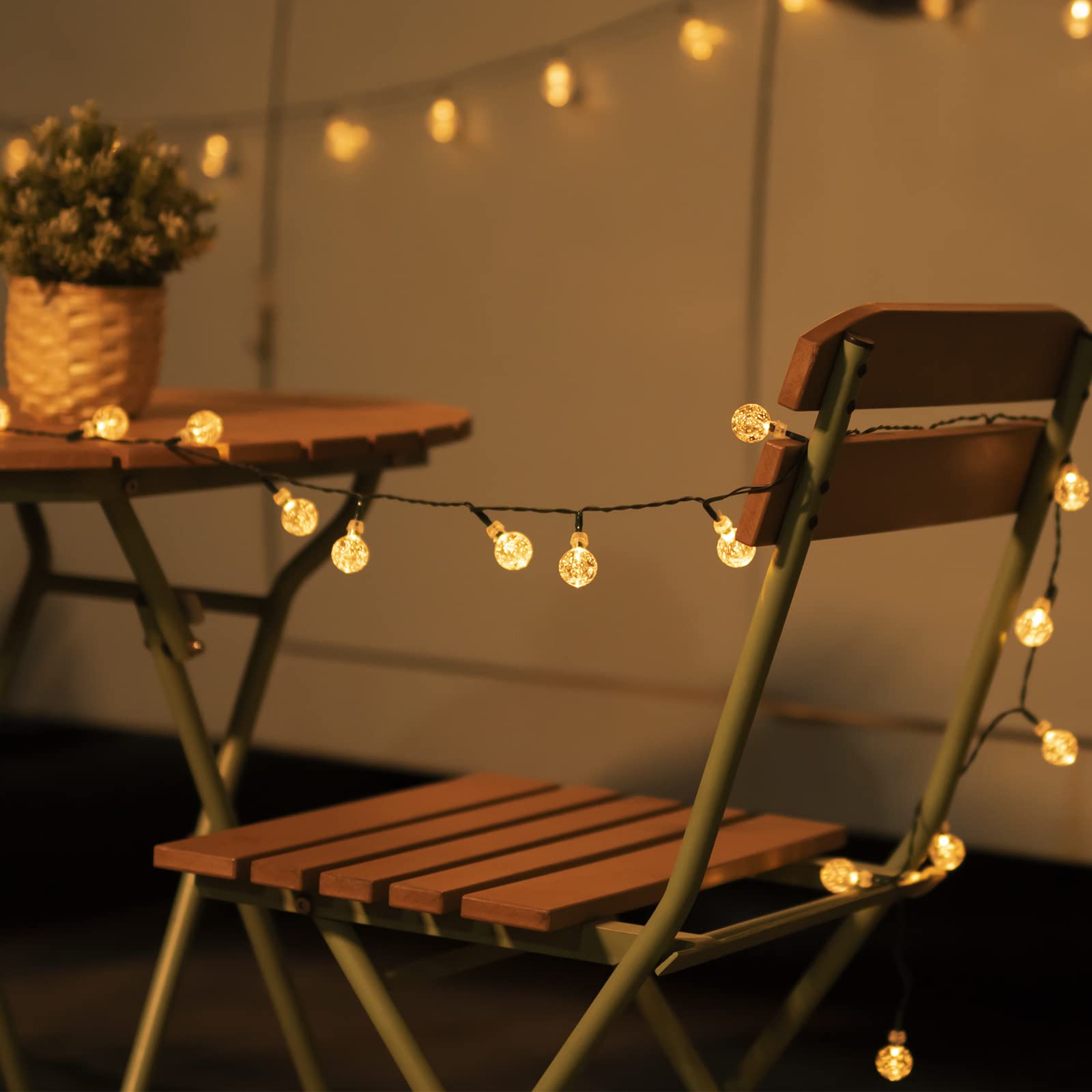 Koopower Luci solari, confezione da 2, 50 sfere di cristallo LED, impermeabili, su filo verde da 8 m, per giardino (bianco caldo)