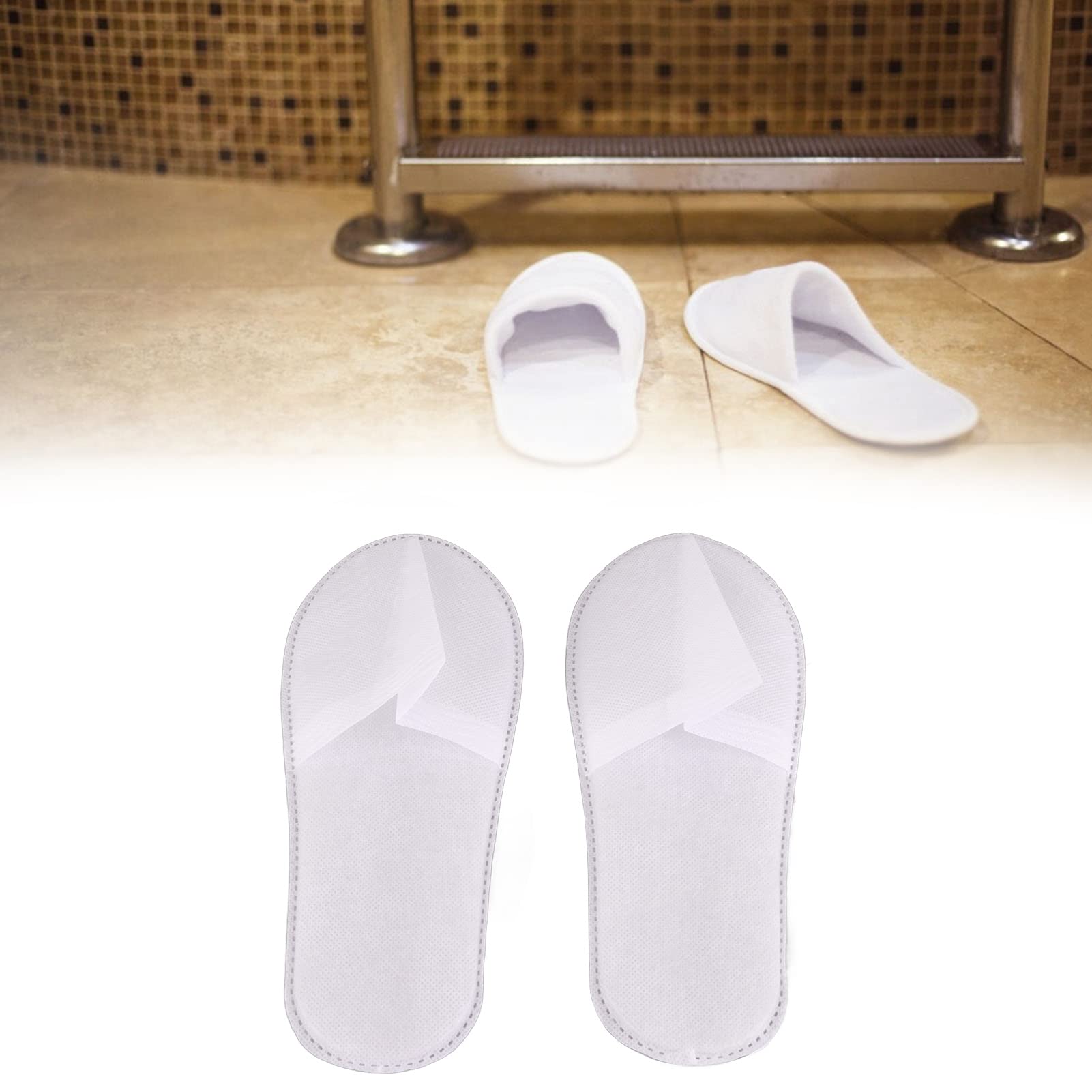 50 Pares de Pantuflas Desechables de Hotel para Interiores, Pantuflas Antideslizantes Unisex Portátiles, Pantuflas de Punta Cerrada de Terciopelo de Algodón para Spa(Pizarra blanca no tejida de 3MM)
