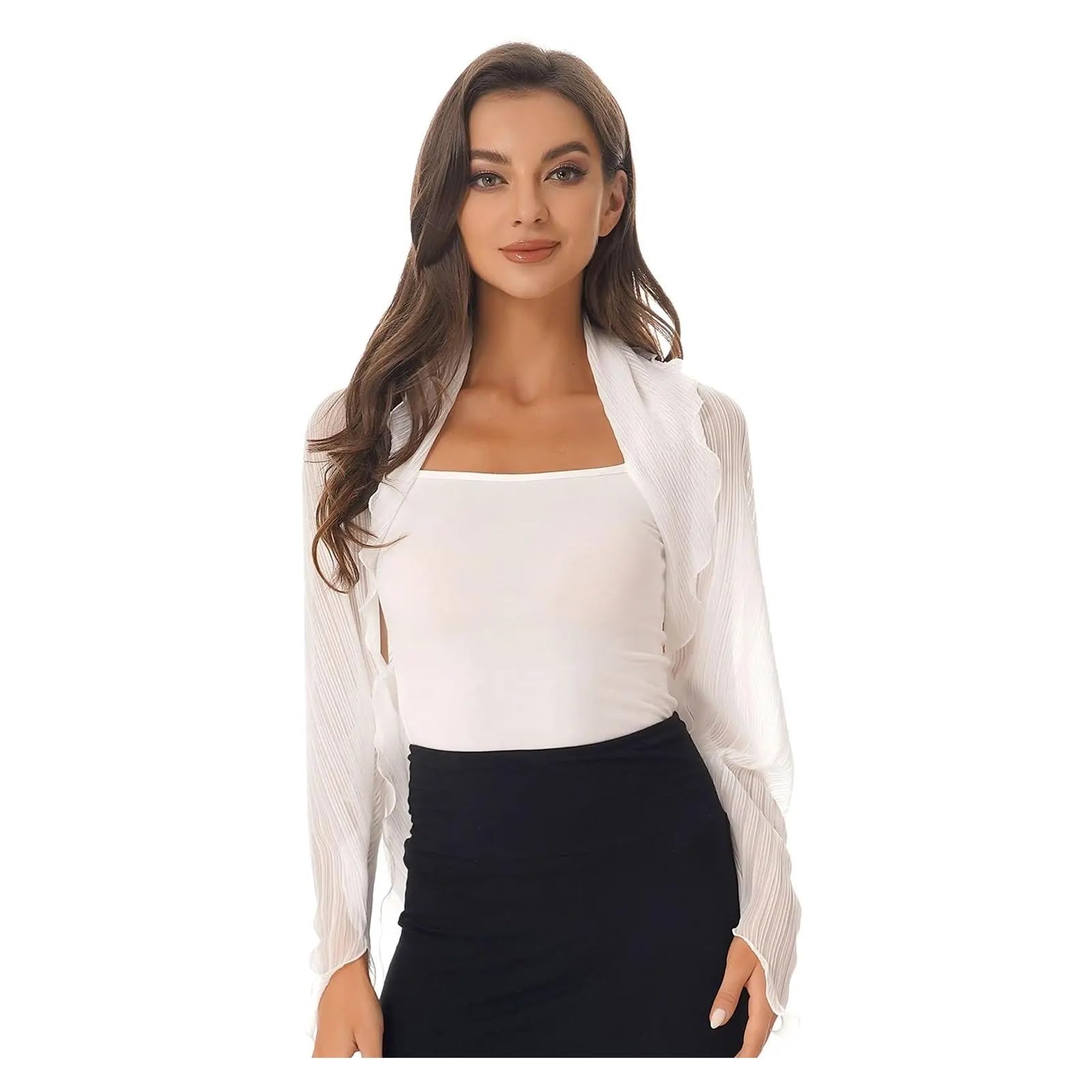 Bolero Donna Coprispalle in Chiffon da Donna, a Maniche Lunghe, con Protezione Solare, Aperto sul Davanti, Scialli in Chiffon, Bolero(Khaki)