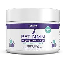 Renue By Science PET NMN Longevity Chews for Dogs - Liposomal NMN, Trans-Resveratrol, Glucosamine, MSM, Chondroitin - Cold Extruded Soft Chews - 60 Count