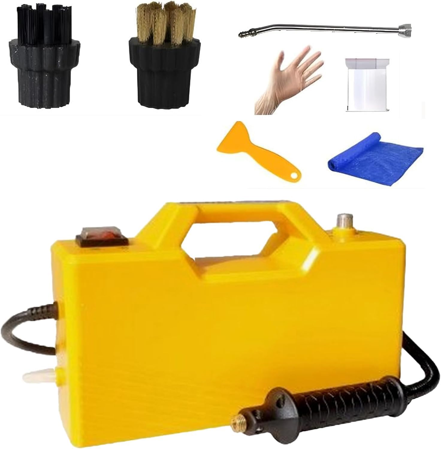 Myjka parowa, 3800 W, wysokociśnieniowe urządzenie do czyszczenia parą z samozasysaniem, ręczna myjka parowa 6000 ml, ciśnienie pary 9,5 bar, żółta
