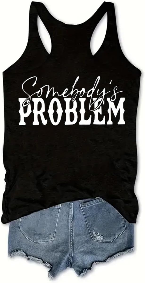 AEARGIV Womens Somebody's Problem Tank Tops Country Music Tees Western Cowboy Cowgirl Shirt