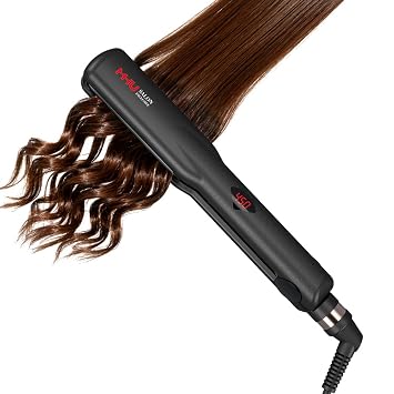Keratin Hair Straightener for Curly Hair, Wide Flat Iron with Auto Shut Off | Keratin Infused Plate, 285F-450F Adjustable, Ionic Technology, Dual Voltage, Black