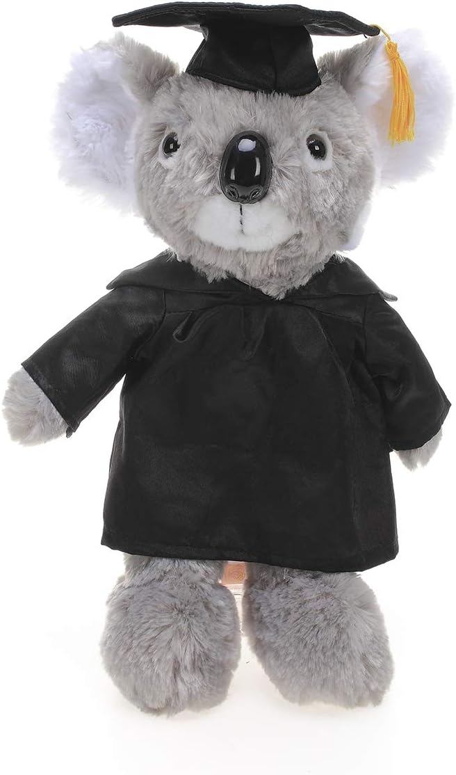 Plushland Koala Plush Stuffed Animal Toys 12 Inch Present Gifts for Graduation Day, Personalized Text, Name or Your School Logo on Gown, Best for Any Grad School Kids (Black Cap and Gown)