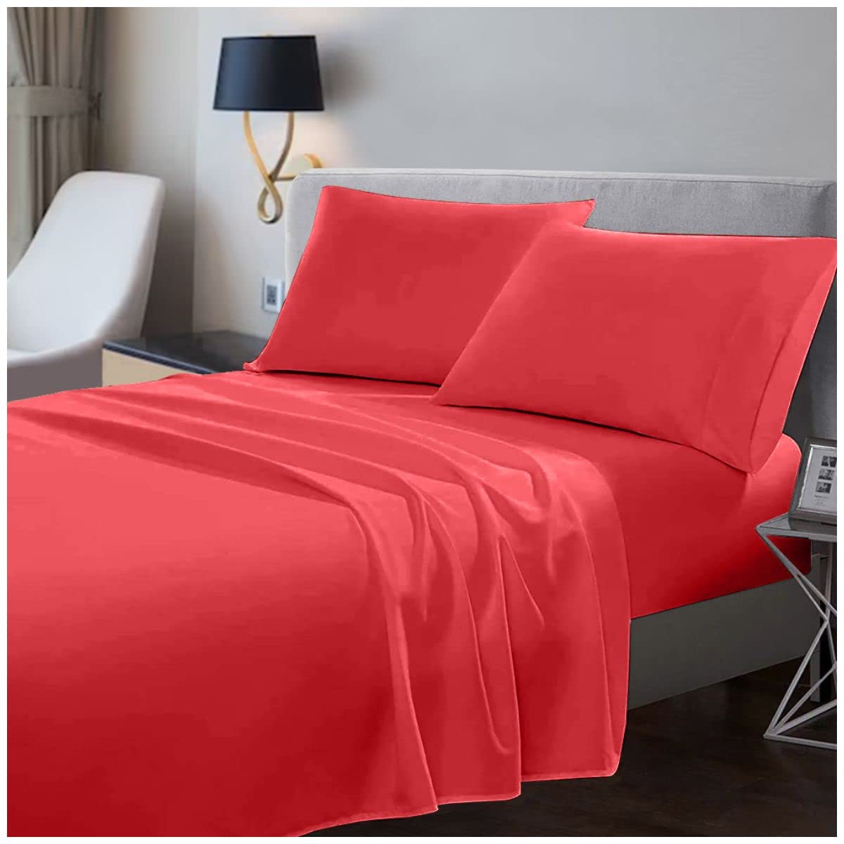 100% Egyptian Cotton Flat Sheet King Size- 200 Thread Count Bed Covers- Anti Alllergy Bedding Sheets- Red