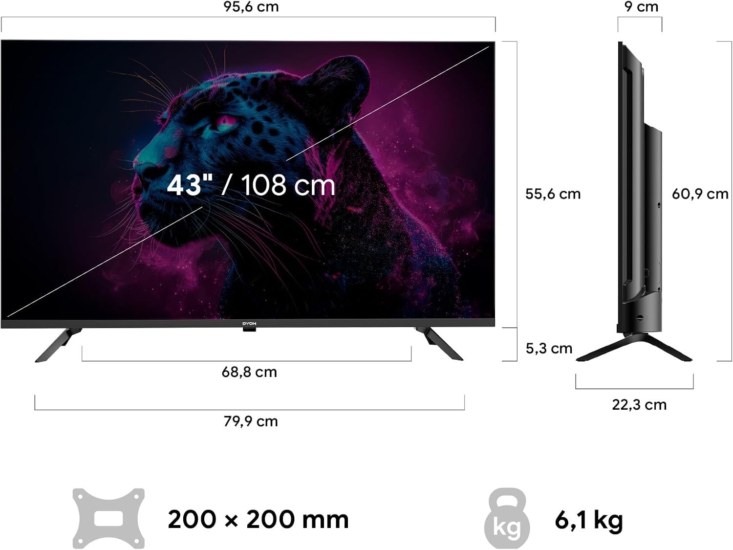 DYON Movie Smart 43 VX TV, 43 inches (108 cm), Full HD Smart TV, HD Triple Tuner (DVB-C/-S2/-T2), App Store, Prime Video, Netflix, YouTube, DAZN, Disney+ (Model 2023) | VIDAA OS, AirPlay, waipu.tv, Prime Video, Netflix, YouTube, DAZN, Disney+, Triple Tuner DVB-C/S2/T2, WiFi, Hotel Mode 43 inches Smart TV (2025)