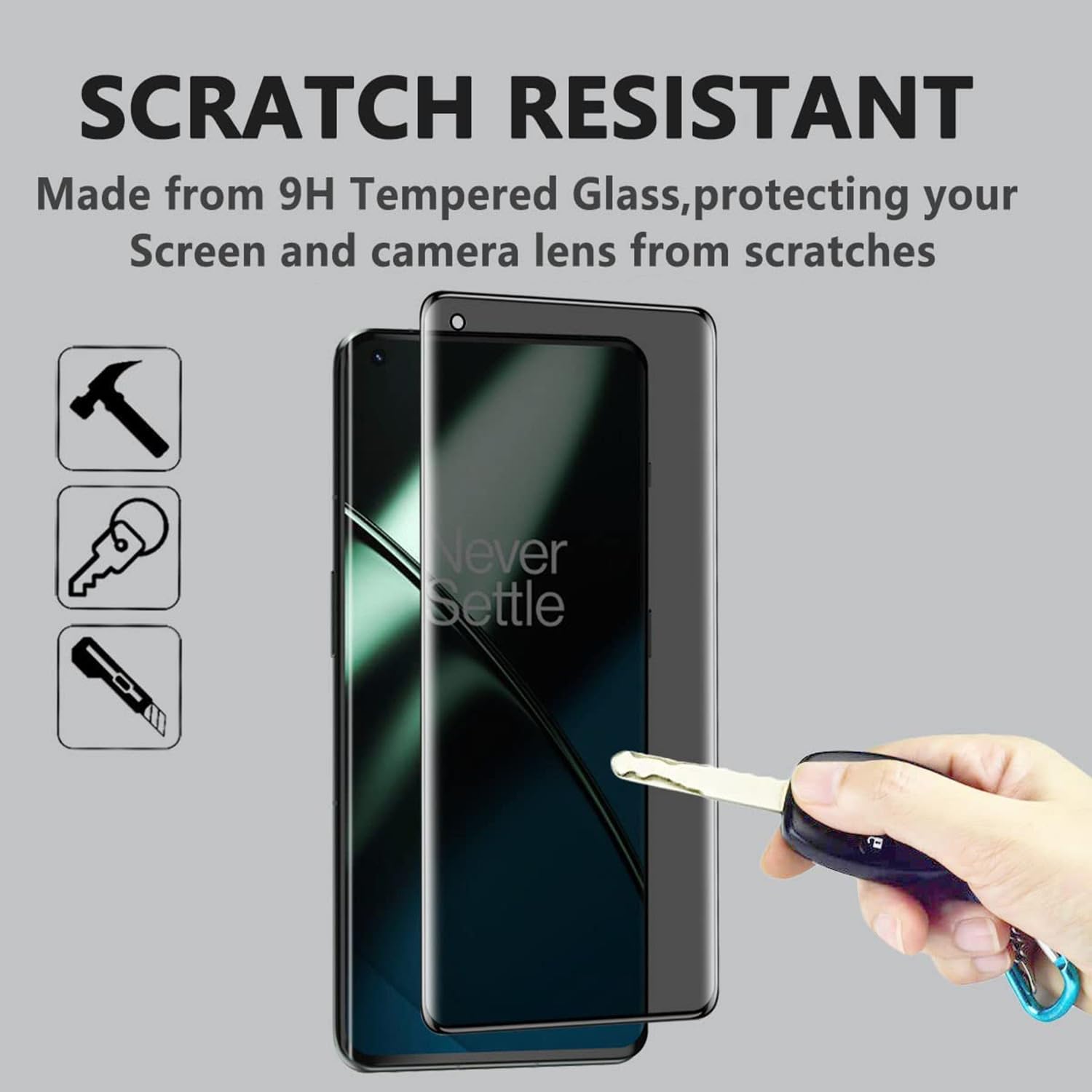 MoEvn 3X Pellicola Vetro Temperato Anti-Spy Per OnePlus 8T, Protezione Privacy 9H, Anti Graffio, Nero