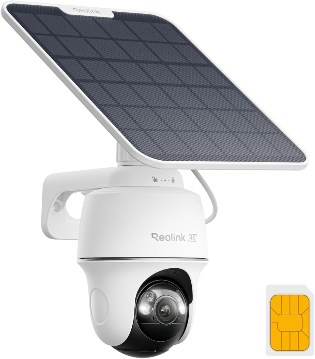 REOLINK 4K LTE Cellular Security Camera Wireless Outdoor, No WiFi 3G/4G Solar Powered, 360 Auto Tracking AI Detection, Color Night Vision, Cloud/512G Local Storage, SIM Card Included, Go PT Ultra+SP2