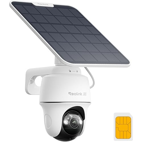 REOLINK 4K LTE Cellular Security Camera Wireless Outdoor, No WiFi 3G/4G Solar Powered, 360 Auto Tracking AI Detection, Color Night Vision, Cloud/512G Local Storage, SIM Card Included, Go PT Ultra+SP2