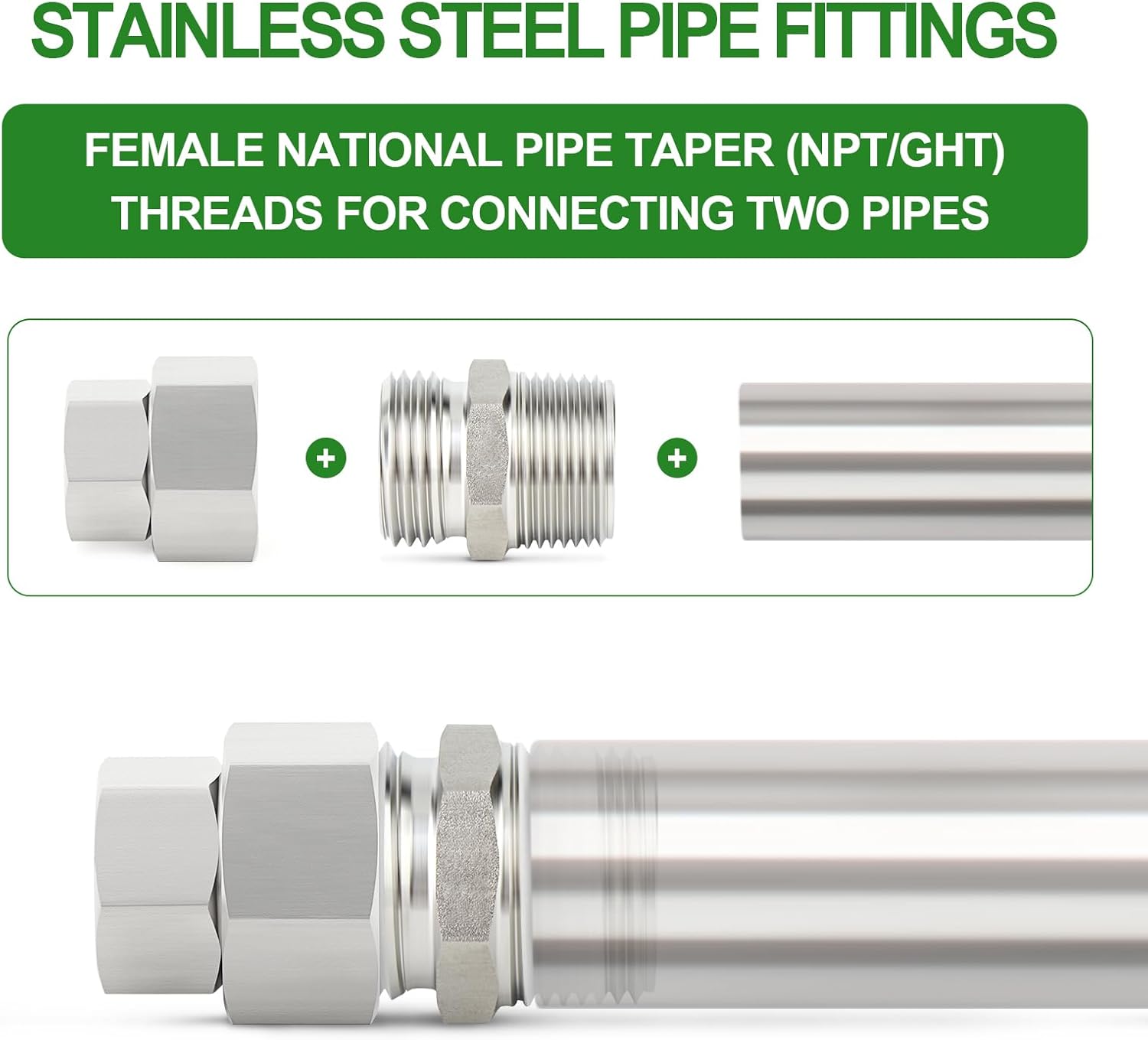 TAISHER 5PCS 304 Stainless Steel Garden Hose Adapter, 3/4" GHT Female x 1/4" NPT Female Swivel Garden Hose Connector with Washers