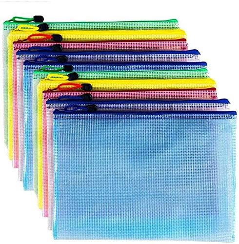 COWORK-UP 10PCS Zip Bags A4 Plastic Wallets Mesh Document File Folders Zipper Pouch for Office Home School Travel Storage