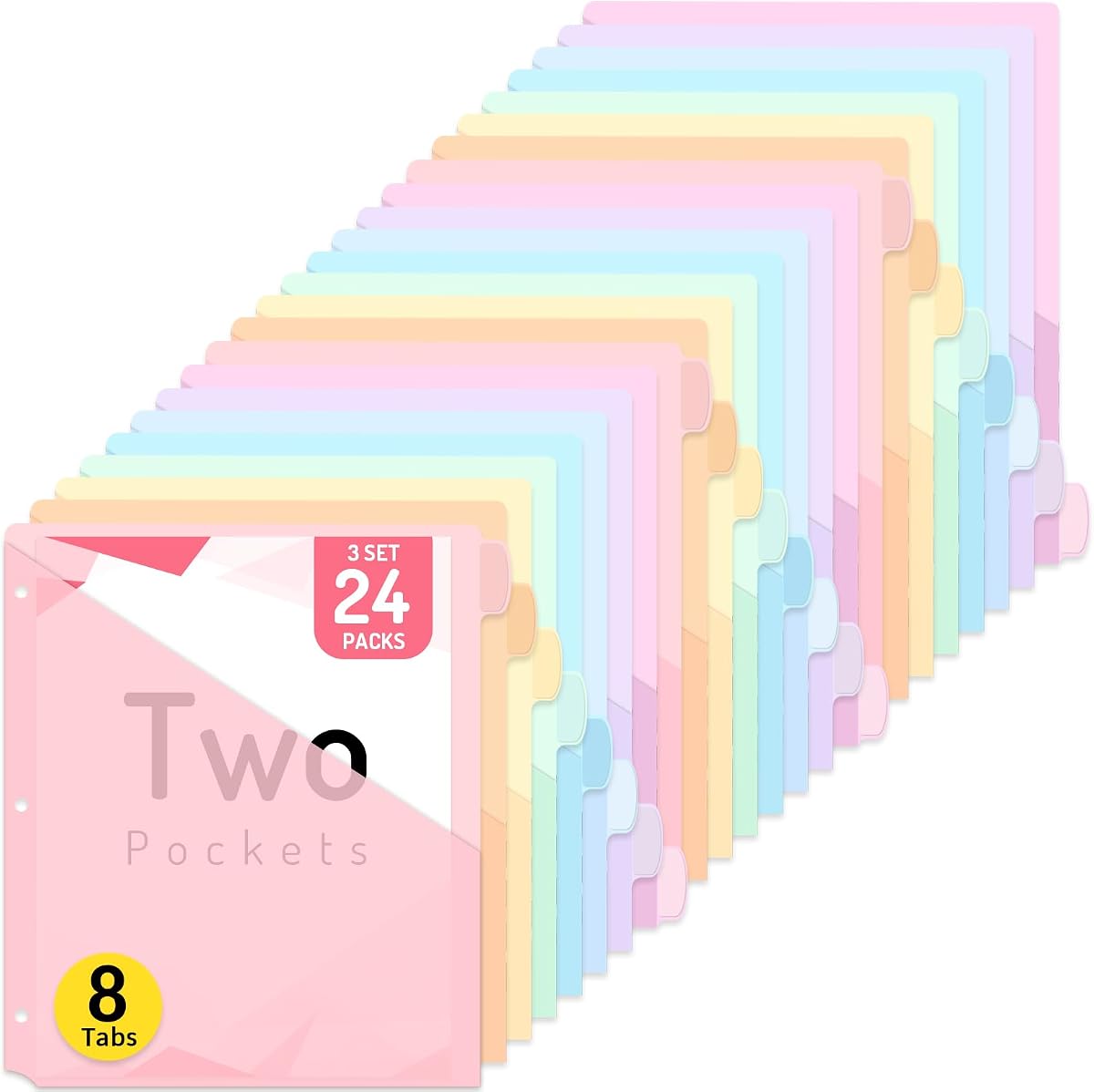 24 Count Binder Dividers with 2 Pocket, 8 tab Dividers for Binder | Dividers for 3 ring Binder Organizer, Binder Divider with Tabs for School Office and Home Organization, Multicolor, 3 Sets