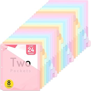 Forvencer 24 Count Binder Dividers with 2 Pocket, 8 tab Dividers for Binder