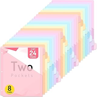 24 Count Binder Dividers with 2 Pocket, 8 tab Dividers for Binder | Dividers for 3 ring Binder Organizer, Binder Divider with Tabs for School Office and Home Organization, Multicolor, 3 Sets