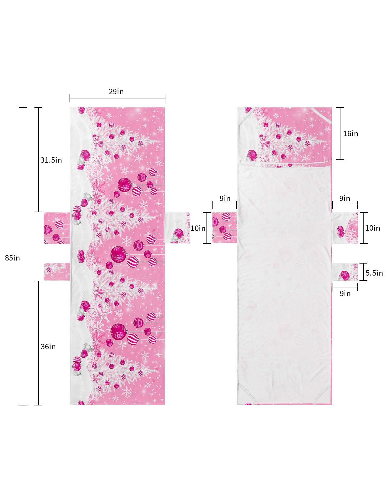 Pink Christmas Tree Beach Lounge Chair Towel Cover, Soft Chaise Lounge Towel with Side Pockets Patio Pool Chairs Cover for Beach/Pool Sunbathing 29x85 Xmas Balls Winter Snowflake