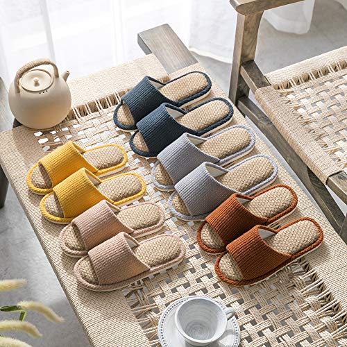 Jifvik House Slippers, Indoor And Outdoor Cotton Flax Slippers, Women's And Men's Casual Soft Non-Slip Open Toed Mute Slippers (Dark Blue, 12-13) #TOP6