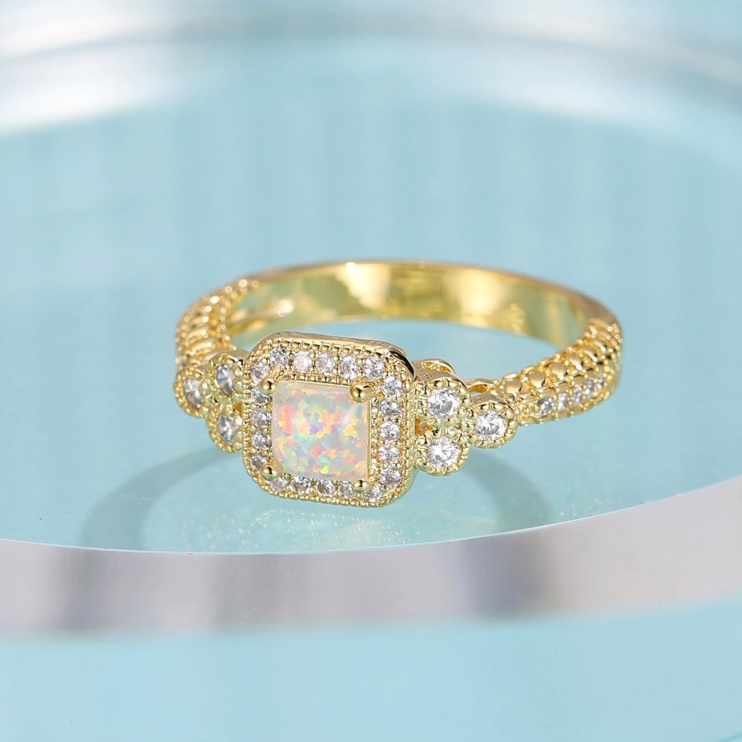 14K Gold Plated Opal Rings for Women Cubic Zirconia Vintage Engagement Gemstone Jewelry Anniversary Ring - Image 2