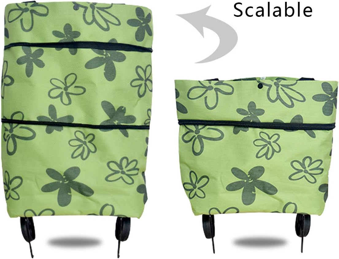 Foldable Shopping Bag With Wheels, Folding Shopping Bags, Reusable Supermarket Shopping Bags With Wheels Foldable Trolley Bag Shopping Cart (Green)